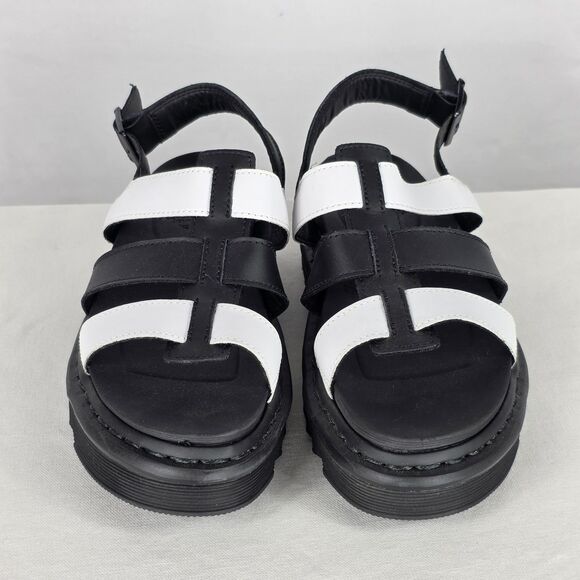 Dr Martens Size 8 Yelena Black White Leather Platform Chunky Strappy Sandals - Picture 5 of 11